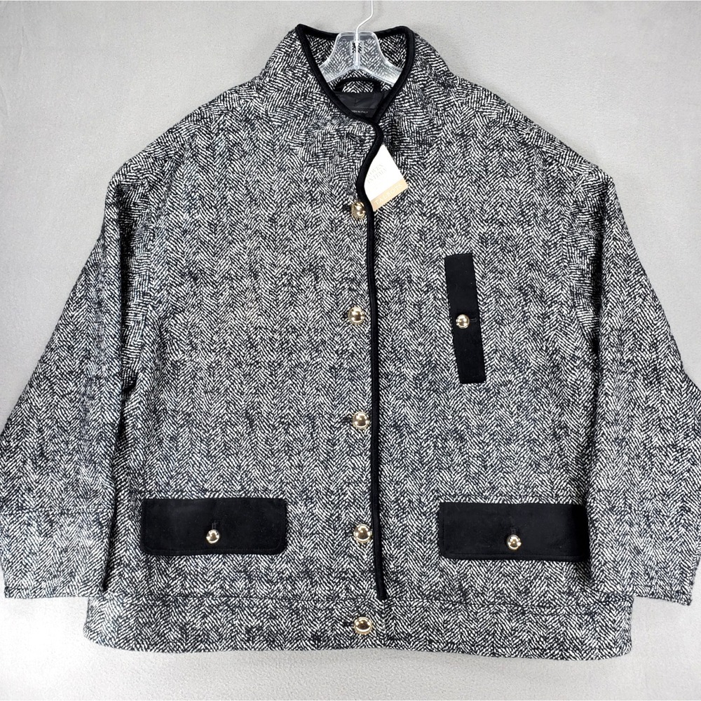 Talbots Boucle Herringbone Jacket Woven Italy Size 2X Career Mob Wife Wool Blend